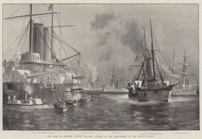 Die Krise in Sansibar, britische Kriegsschiffe beim Bombardement des Sultanspalastes von Fred T. Jane